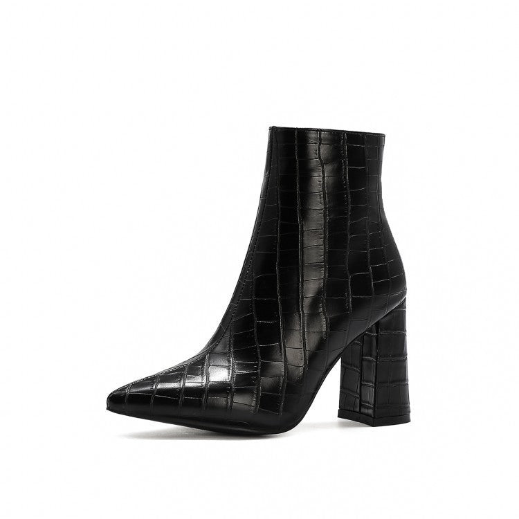 European And American Ankle Boots With Rough Stone Heels And Pointed Toes