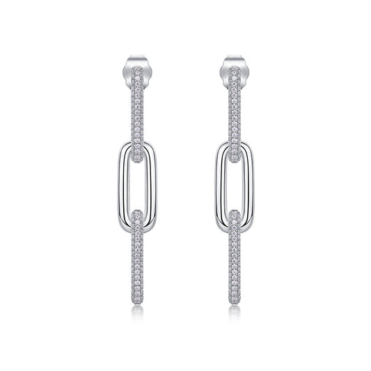 Chain Luxury Fashion Diamond Earrings Stud Set With Mosan Diamond Silver Ornaments