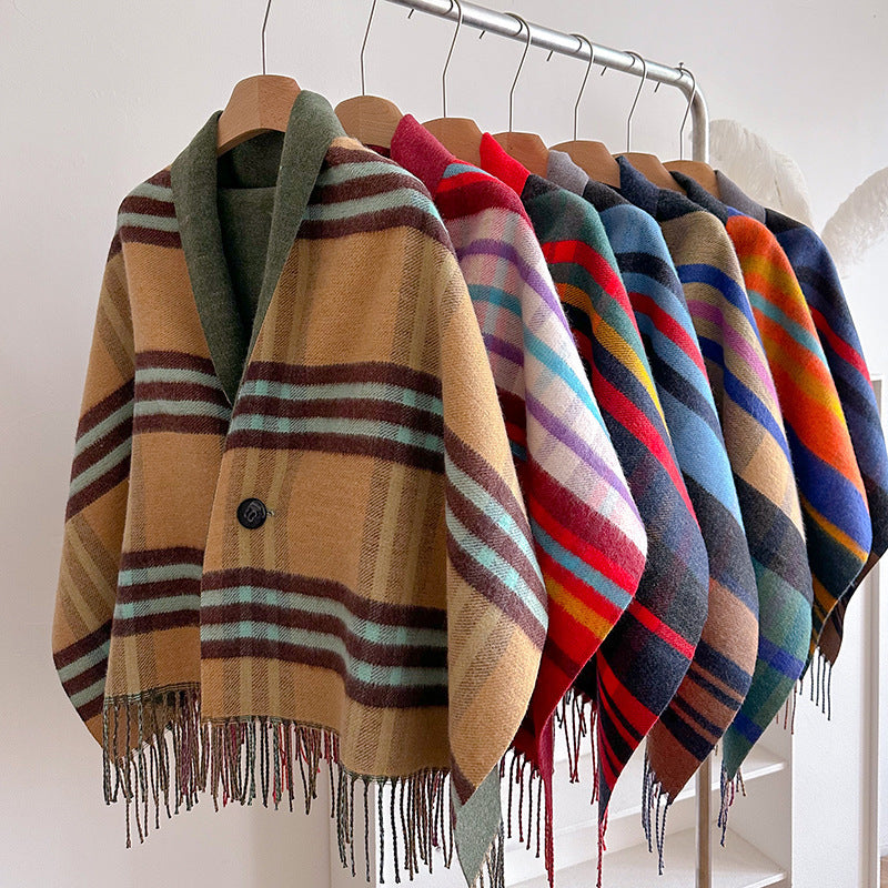 Tassel Wool Cloak Double-sided Shawl Multi-functional Warm Scarf