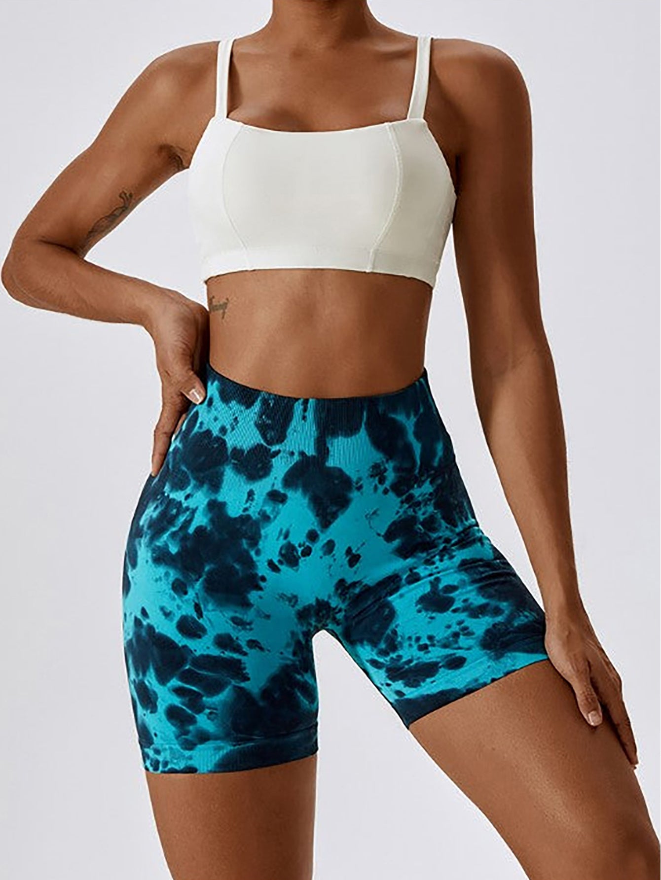 2 Pack Booty Shorts GYM ShortsTie Dye Yoga Shorts, Women High Waist Workout Shorts Seamless Yoga Sports Gym Tie Dye Shorts