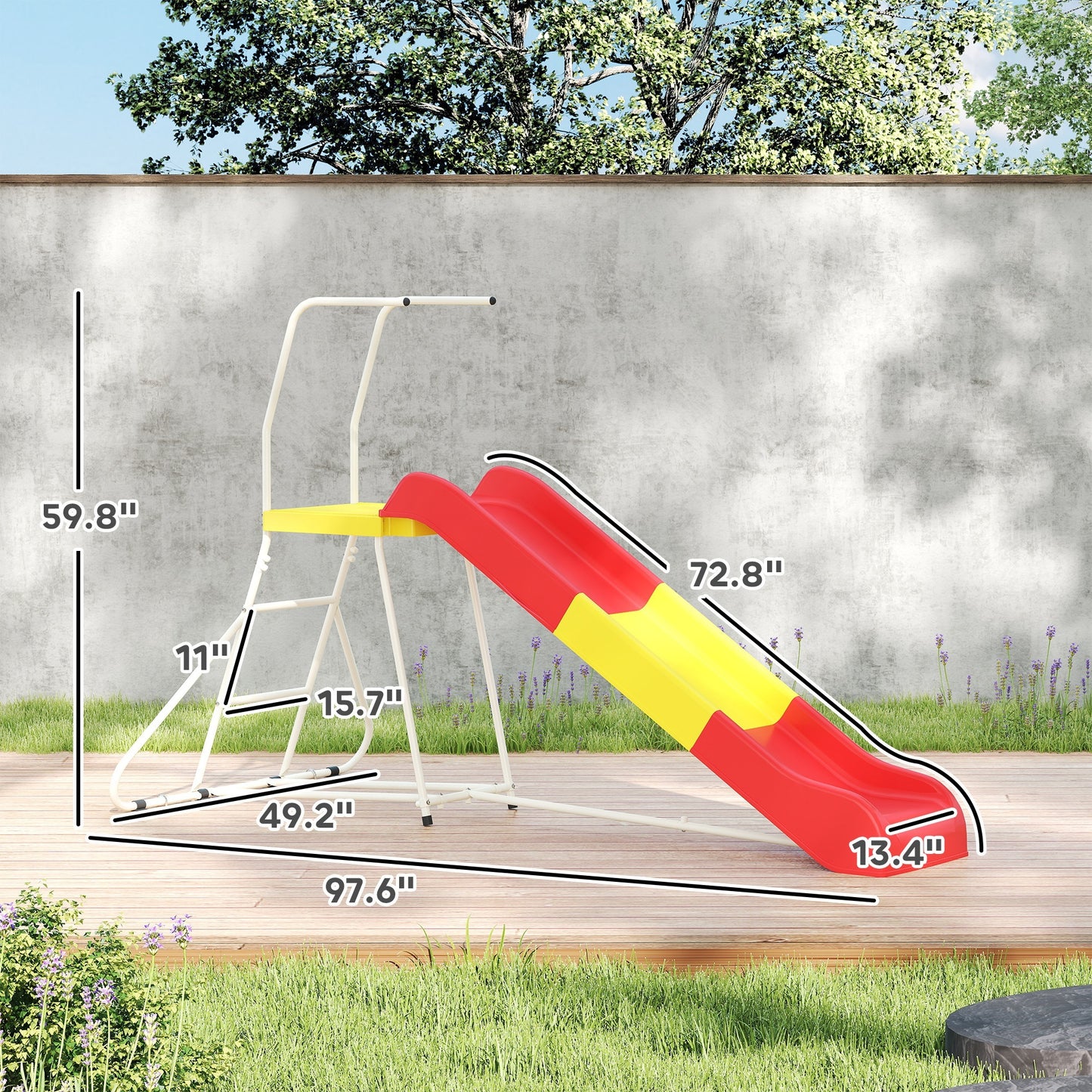 6ft Slide For Kids, Metal Freestanding Playground Equipment With Climbing Ladder, For Backyard, Outdoor, Indoor, Red