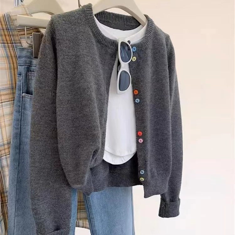 New Solid Color Loose And Lazy Style Cropped Sweater Coat