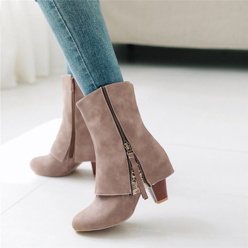 Retro boots chunky heels casual boots