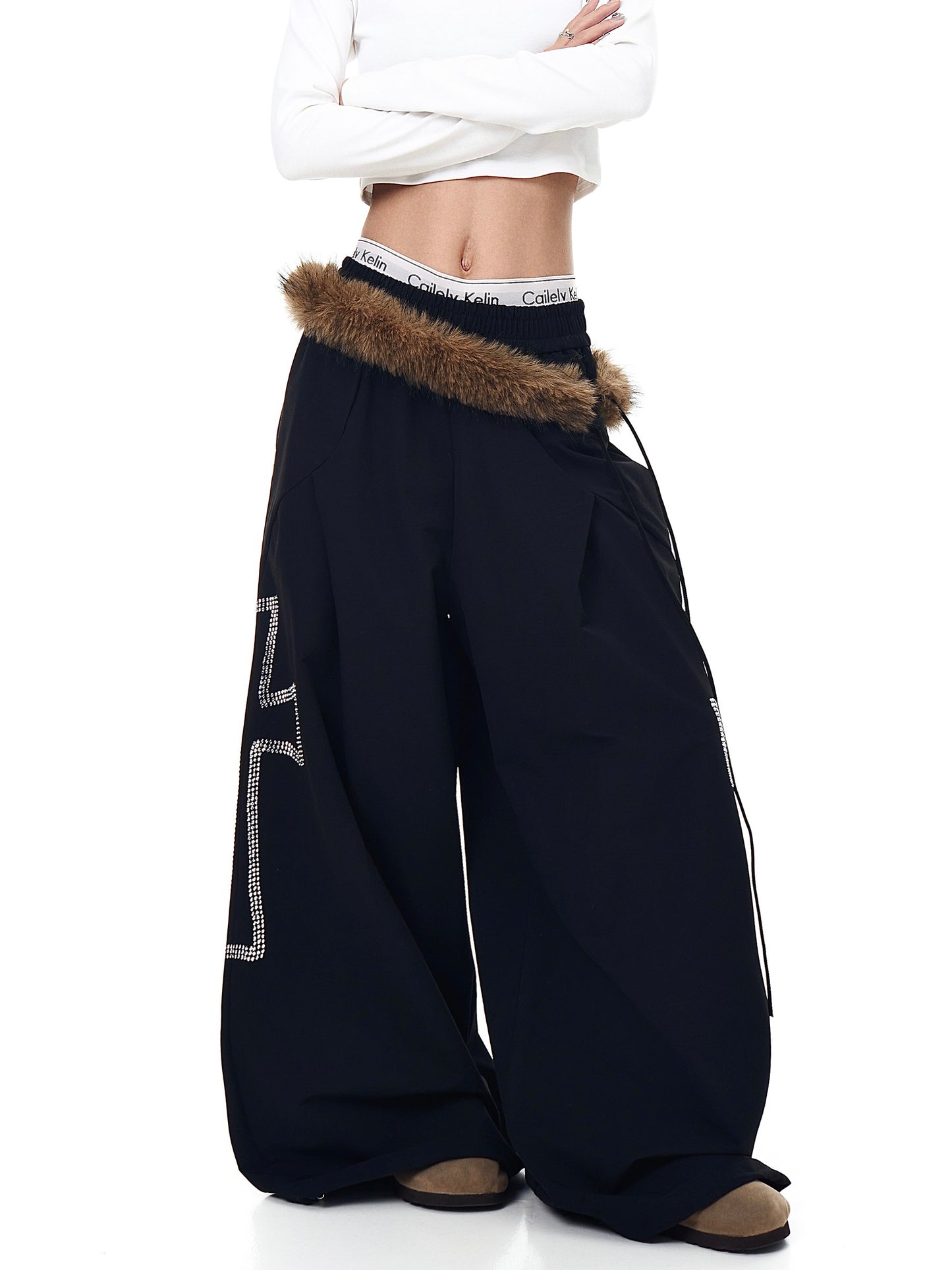American Retro Deconstructed Detachable Fur Collar Overalls