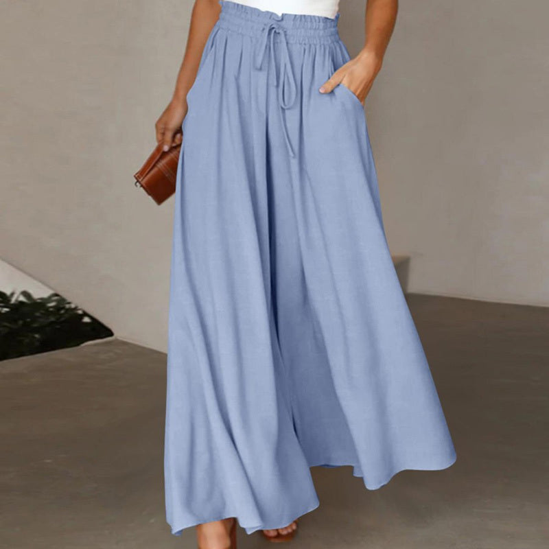 Women's High Waist Wide Leg Pants Elastic Drawstring Casual Loose Flowy Trousers With Pockets