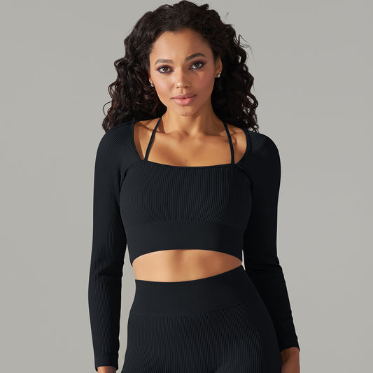 European And American Seamless Rib Solid Color Sexy Beauty Back Yoga Clothes Sports Running Fitness