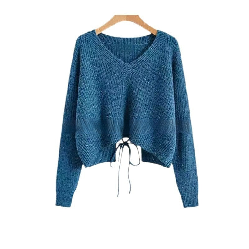 Sweater Women's Design Sense Niche Tied V-neck Sweater