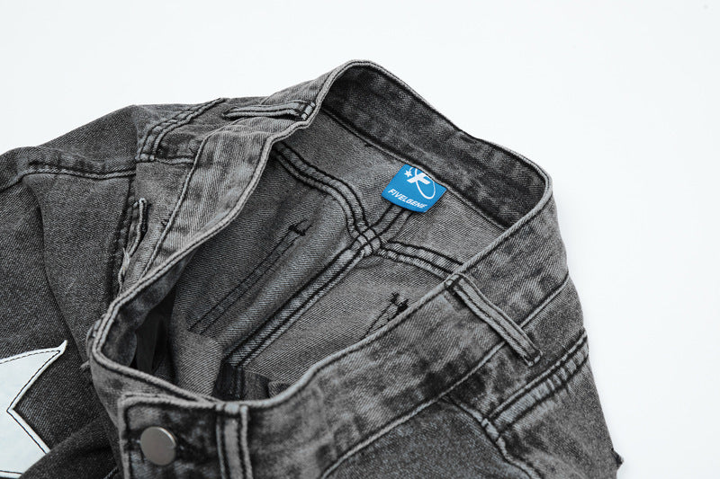 High Street Fashion Brand Star Patch Jeans For Men