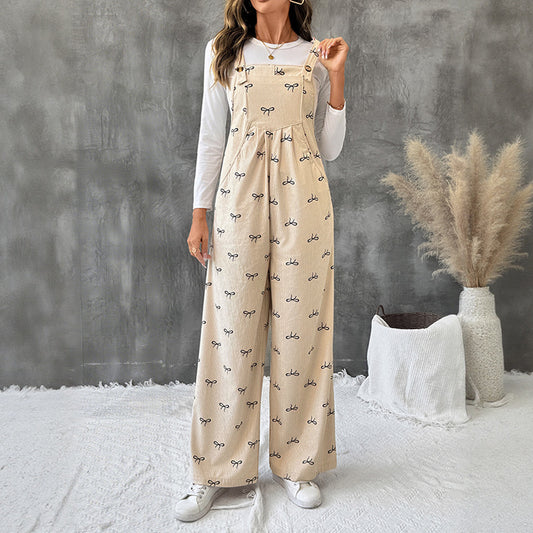 Bowknot Warm Corduroy Suspender Overalls Women