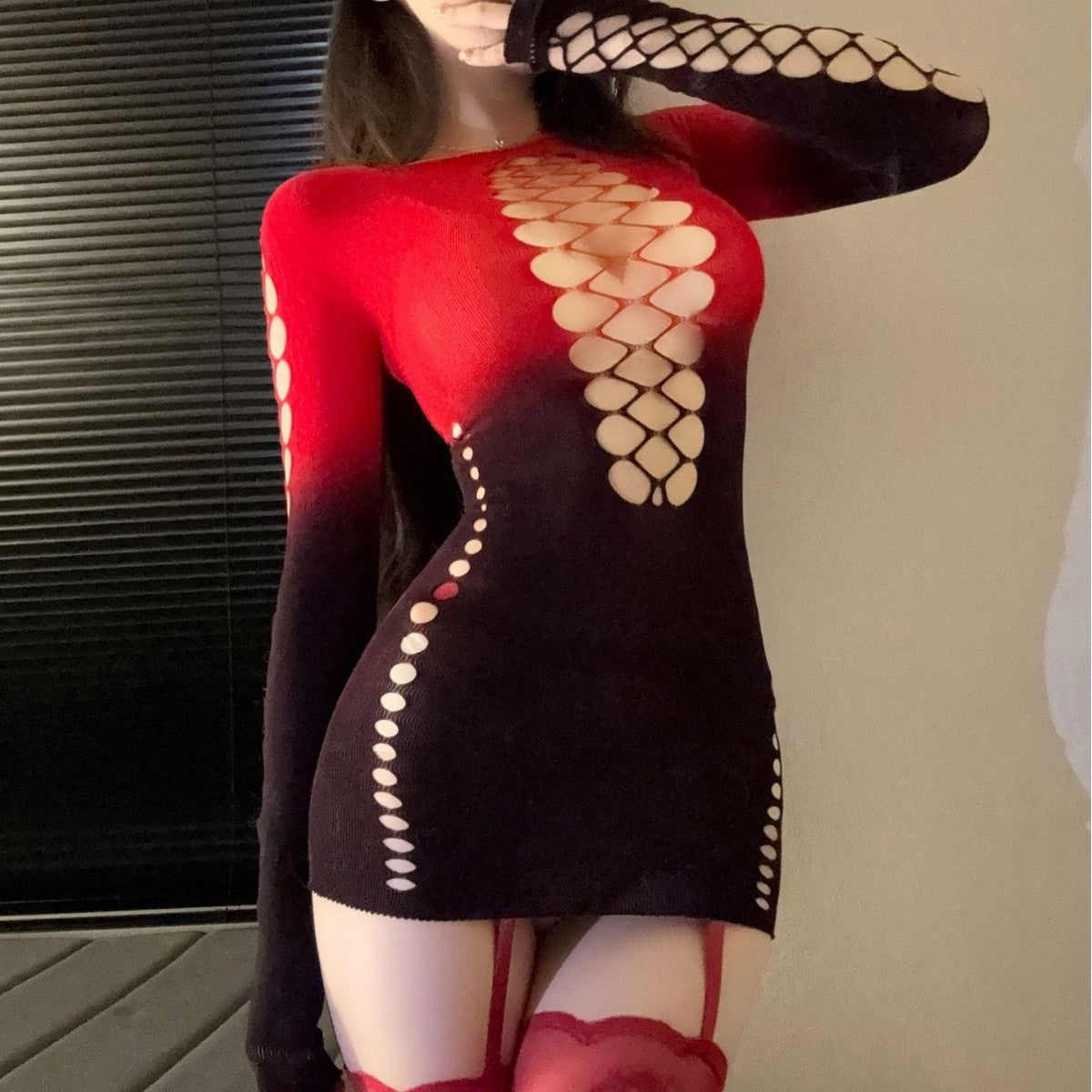White Transparent Cutout Sexy Tight Fishnet Clothes