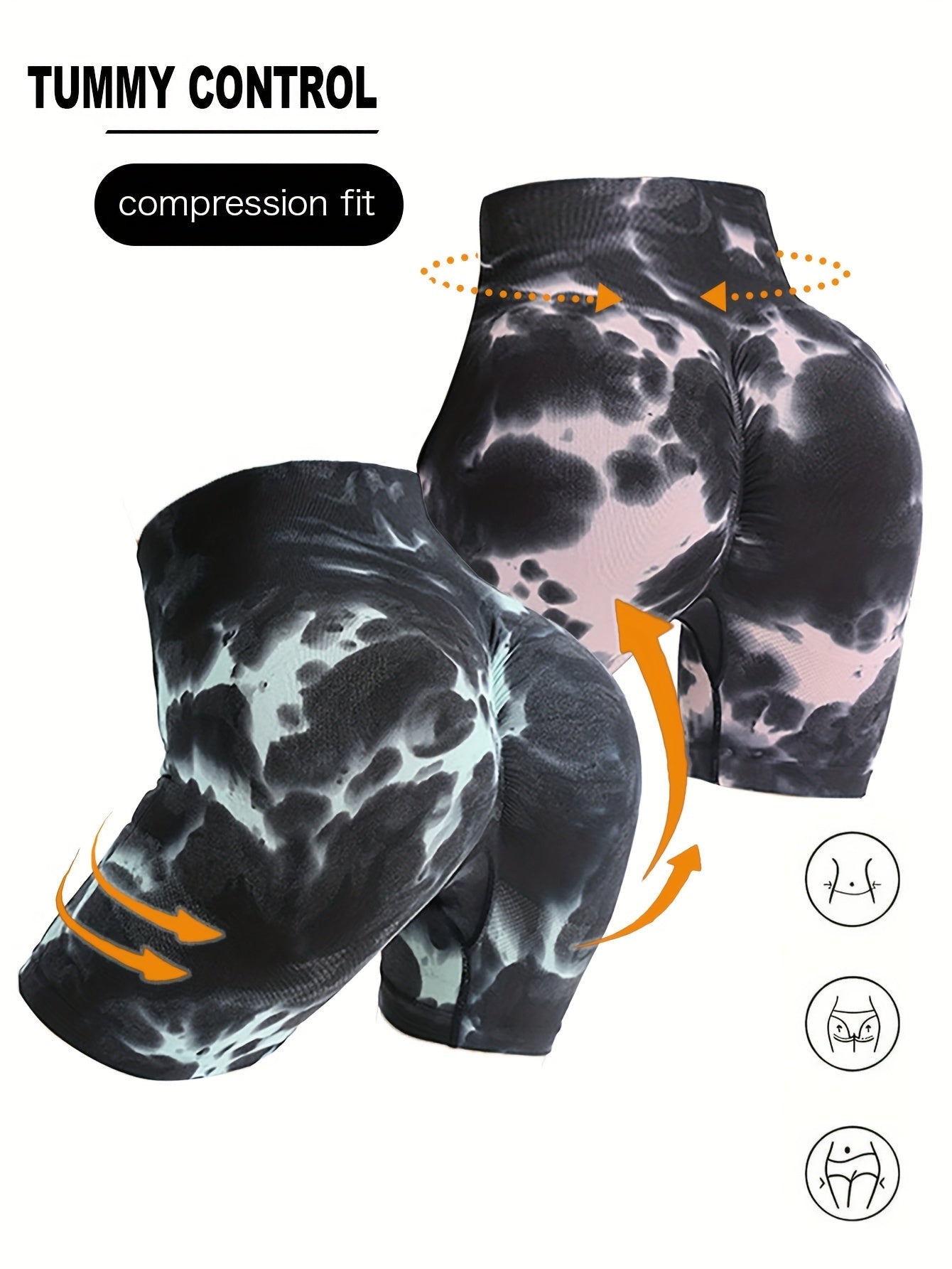 2 Pack Booty Shorts GYM ShortsTie Dye Yoga Shorts, Women High Waist Workout Shorts Seamless Yoga Sports Gym Tie Dye Shorts