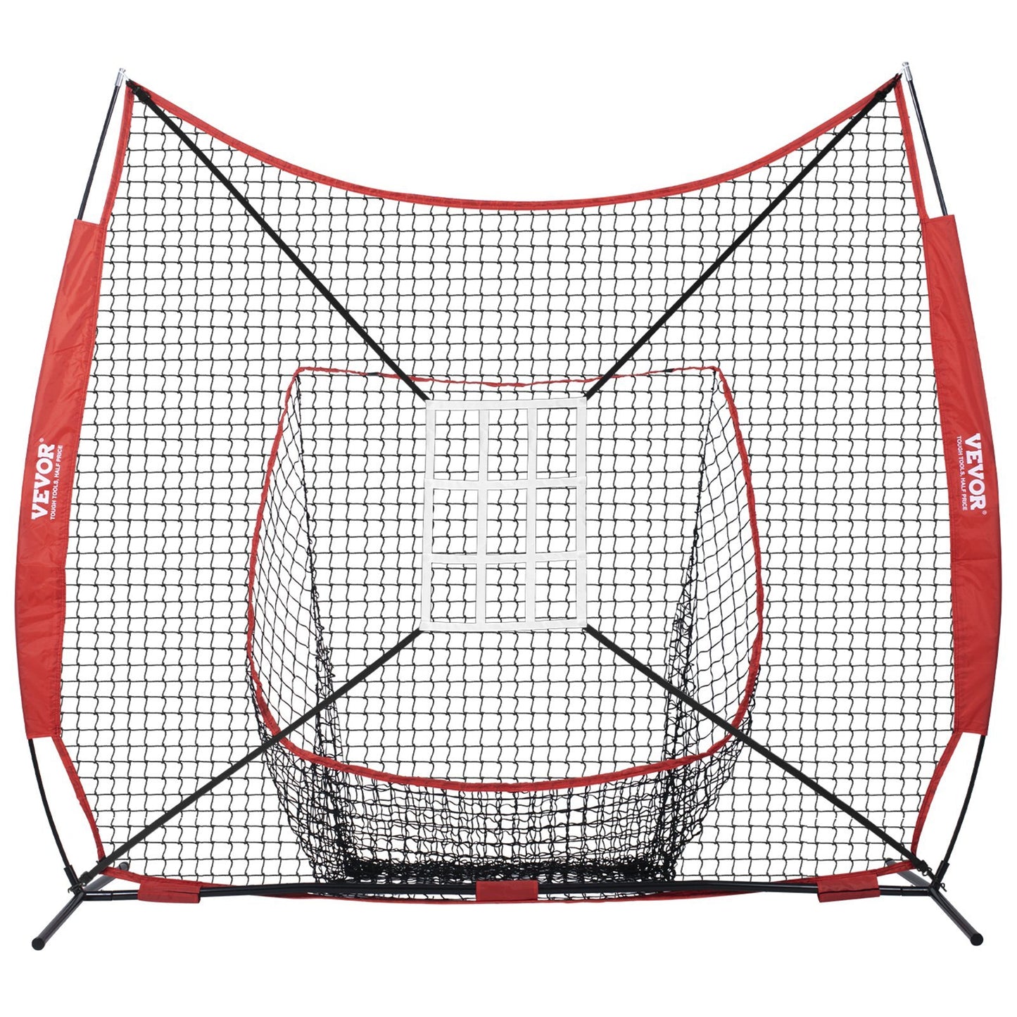 7x7 Ft Baseball Softball Practice Net, Portable Baseball Training Net For Hitting Catching Pitching, Backstop Equipment With Bow Frame, Carry Bag, Strike Zone, 12 Balls, Tee, And Ball Collector