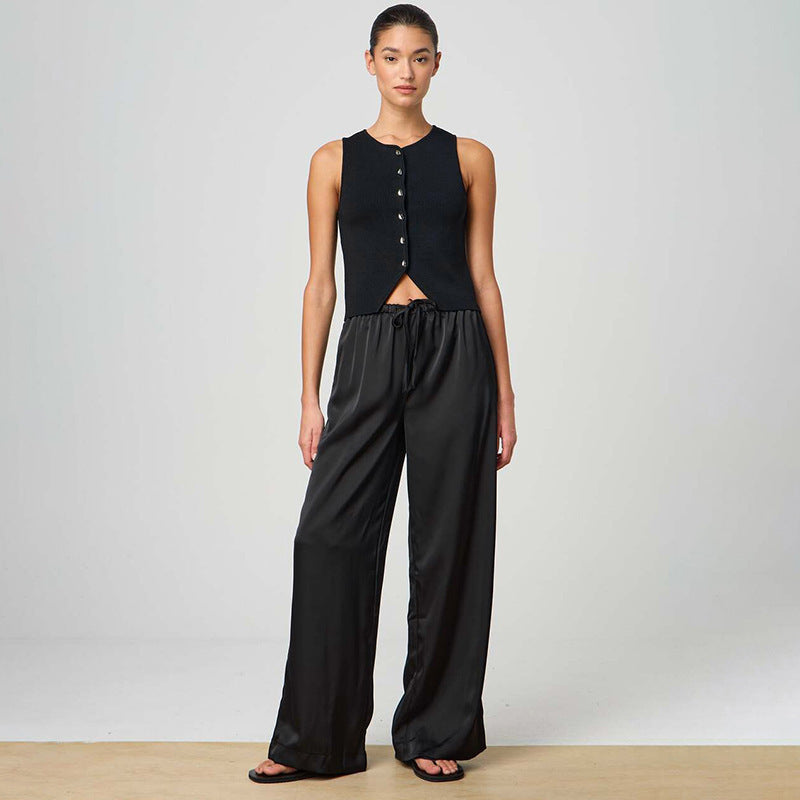 Women's Clothing Pure Color Tied Wide Leg Leisure All-matching Trousers