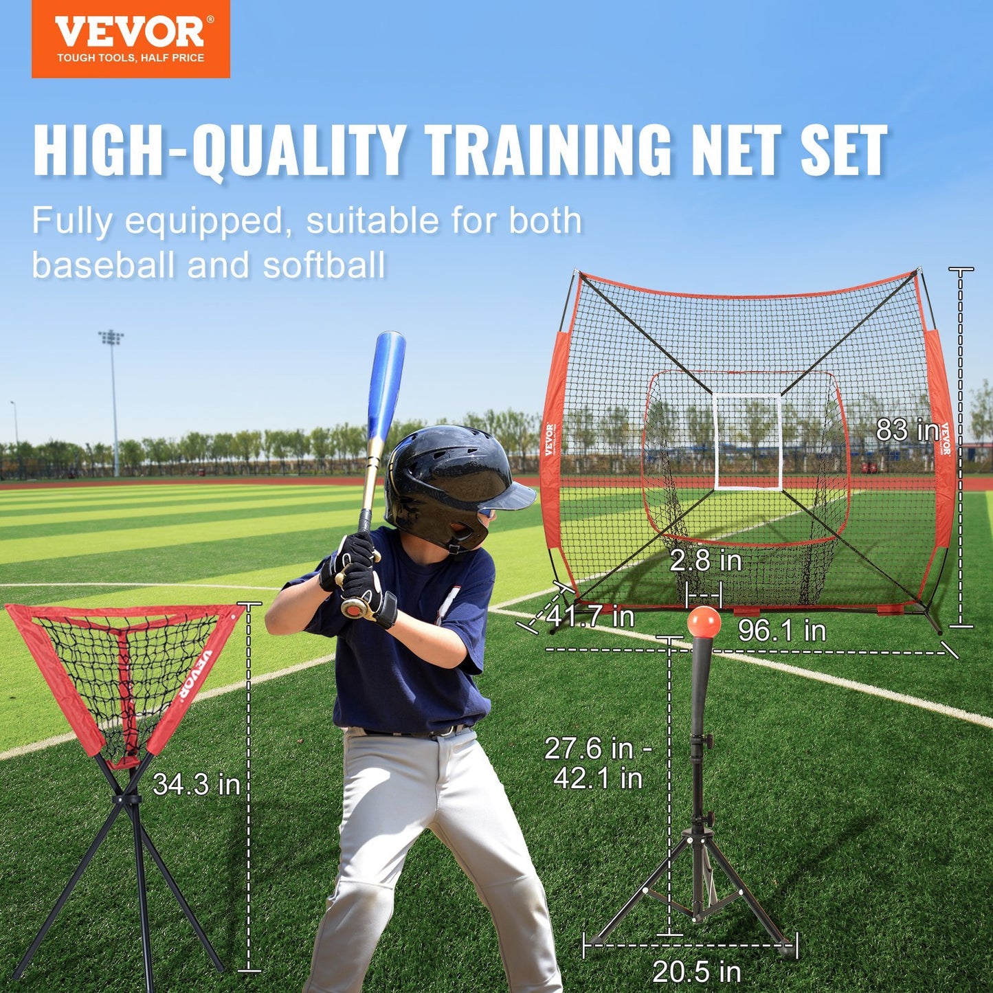 7x7 Ft Baseball Softball Practice Net, Portable Baseball Training Net For Hitting Catching Pitching, Backstop Baseball Equipment With Bow Frame, Carry Bag, Strike Zone, Ball, Tee, Ball Collector