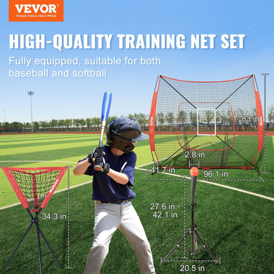 7x7 Ft Baseball Softball Practice Net, Portable Baseball Training Net For Hitting Catching Pitching, Backstop Baseball Equipment With Bow Frame, Carry Bag, Strike Zone, Ball, Tee, Ball Collector