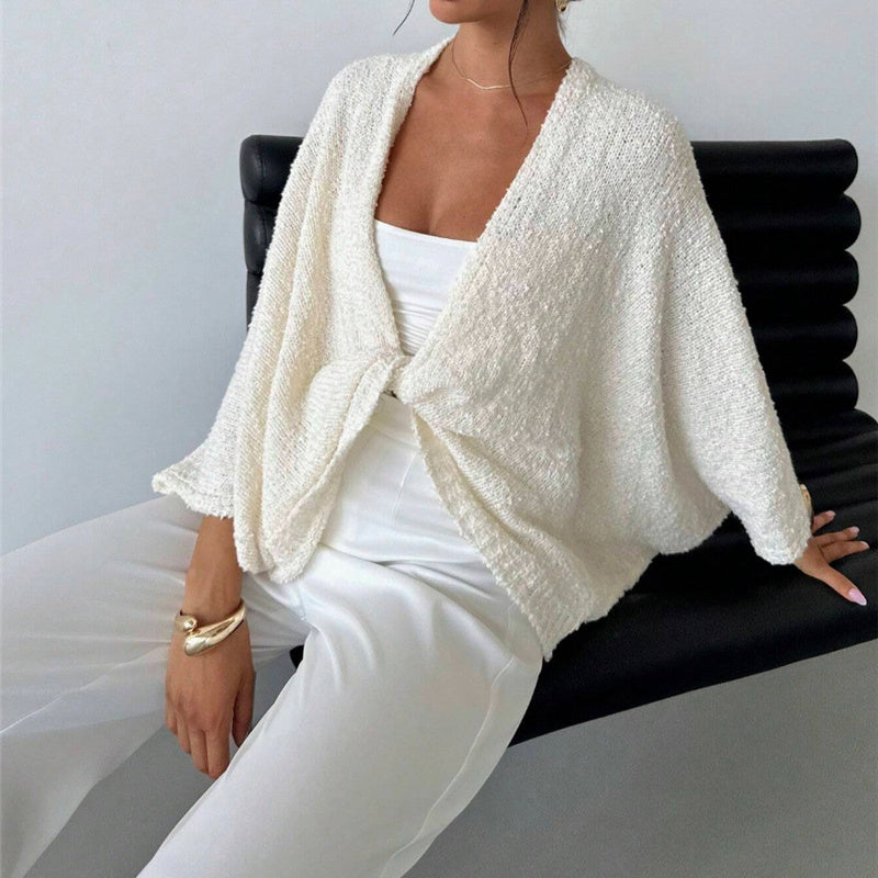 Women's Criss Cross Front Knit Sweater Long Sleeve Pullover, Loose Fit Twisted Design Fall Top