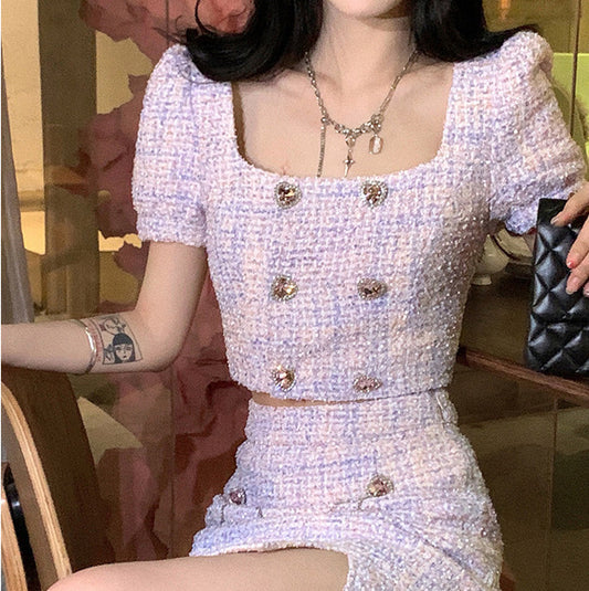 Pure Desire Women's Collar Top Sweet And Spicy Skirt Suit