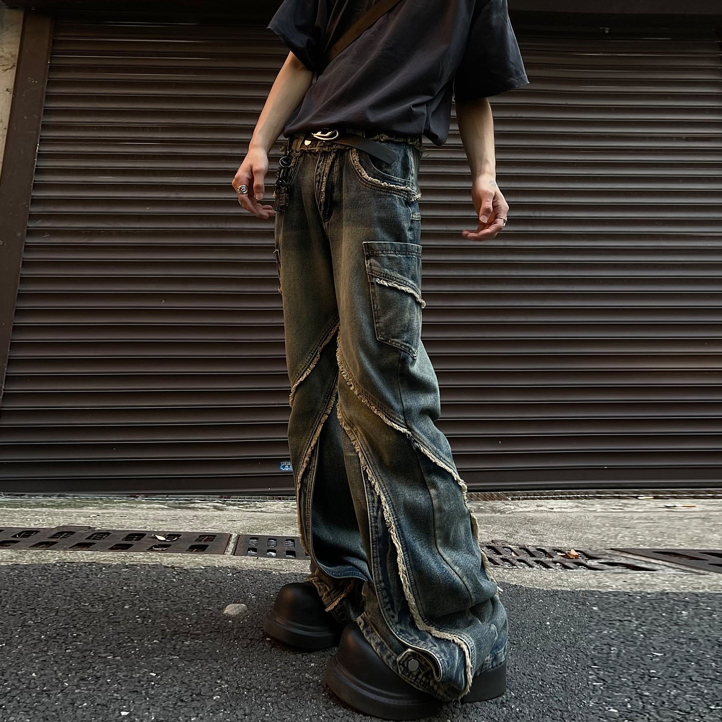 Stitching Edging Zipper Slightly Flared Jeans Loose Draggle-tail Trousers