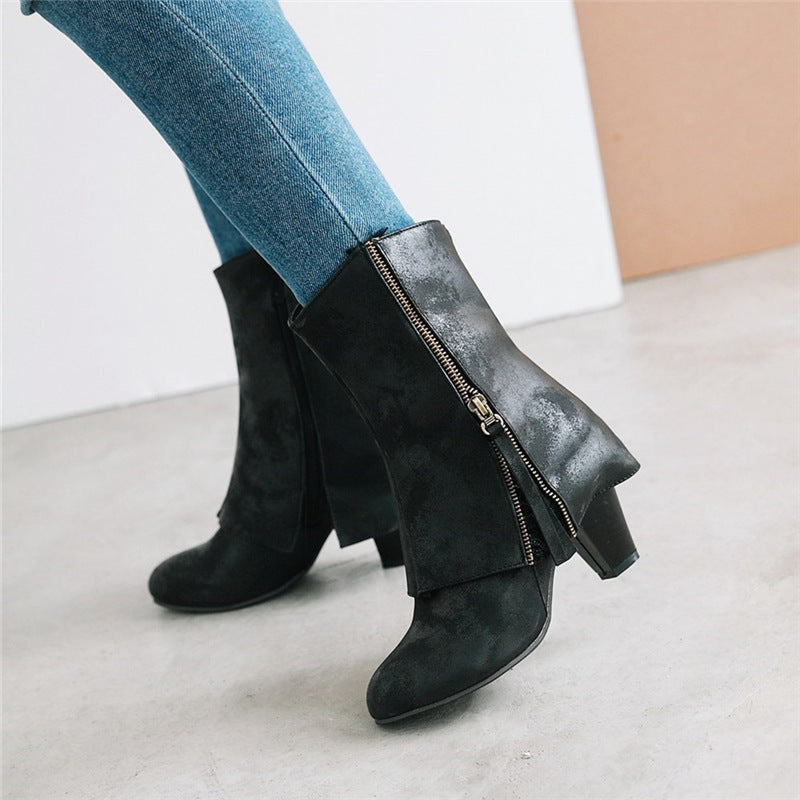 Retro boots chunky heels casual boots