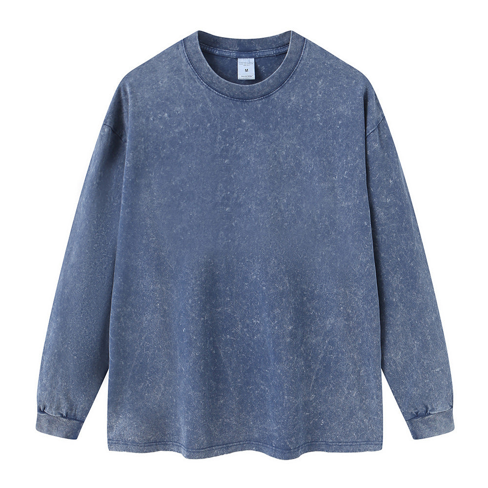 Spring Batik Long-sleeved T-shirt Retro Worn Looking Washed-out Loose Men's Top
