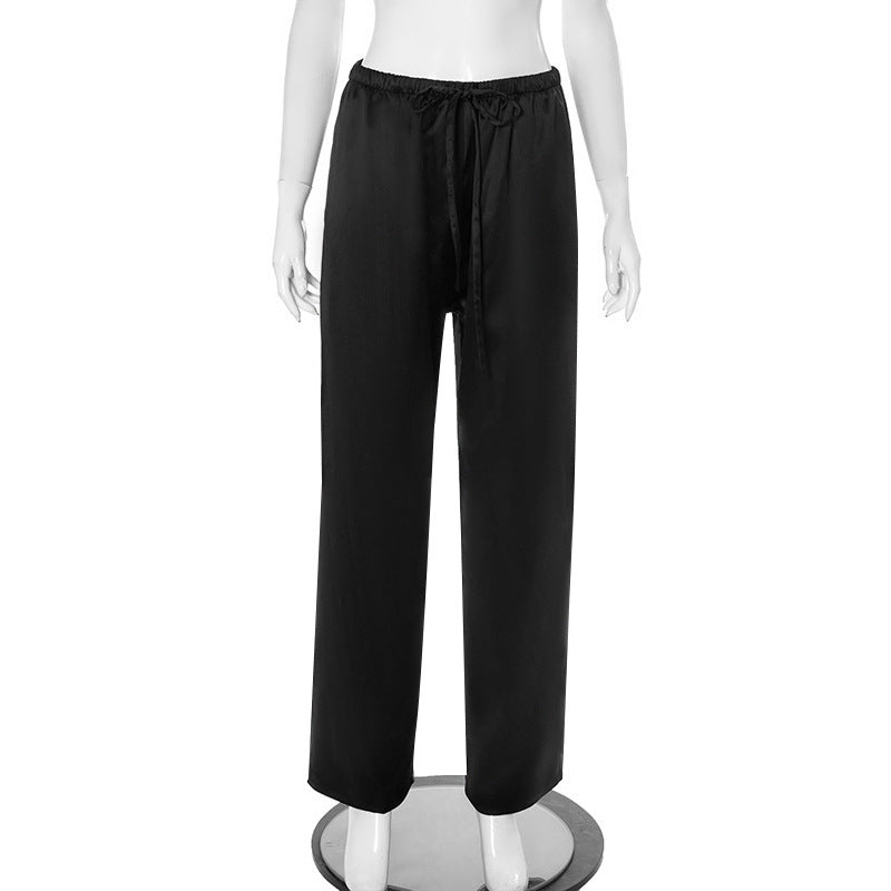 Women's Clothing Pure Color Tied Wide Leg Leisure All-matching Trousers