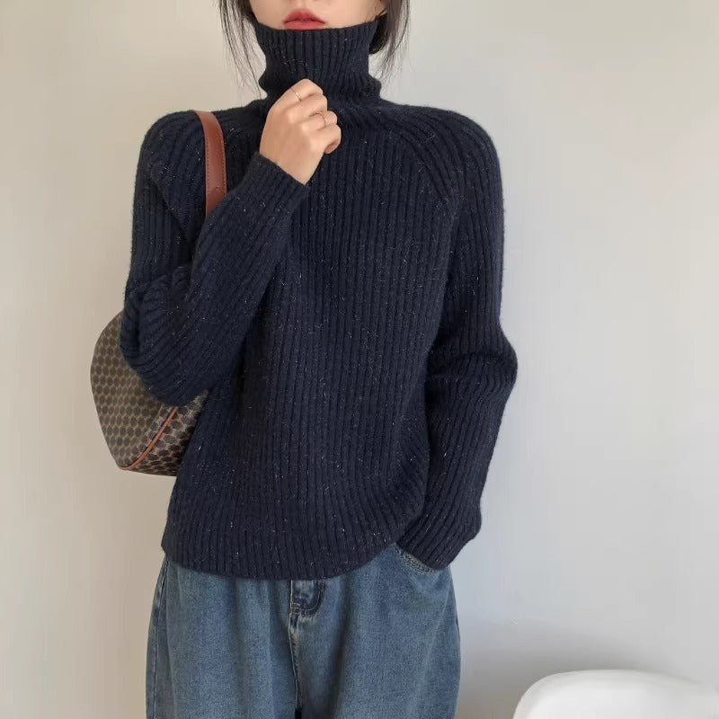 Women's Solid Color Shiny Soft Glutinous Loose Turtleneck Sweater