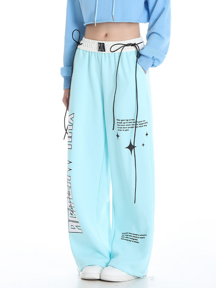Loose Drooping High Waist Slimming Gray Straight Mop Sports Leisure Long Sports Pants