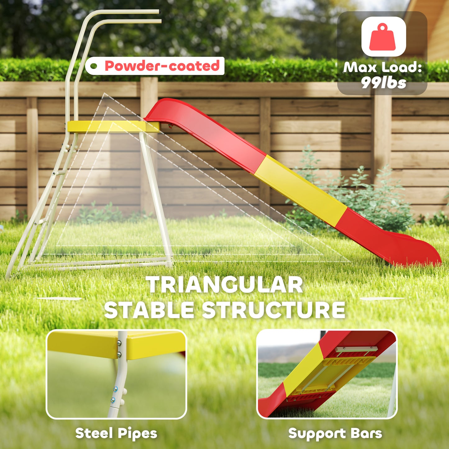 6ft Slide For Kids, Metal Freestanding Playground Equipment With Climbing Ladder, For Backyard, Outdoor, Indoor, Red