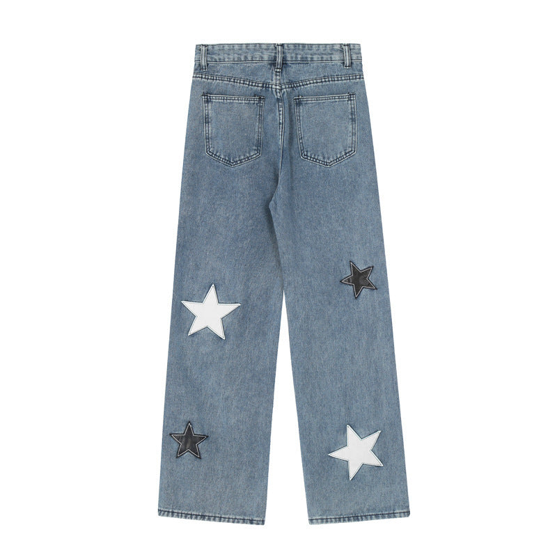 High Street Fashion Brand Star Patch Jeans For Men