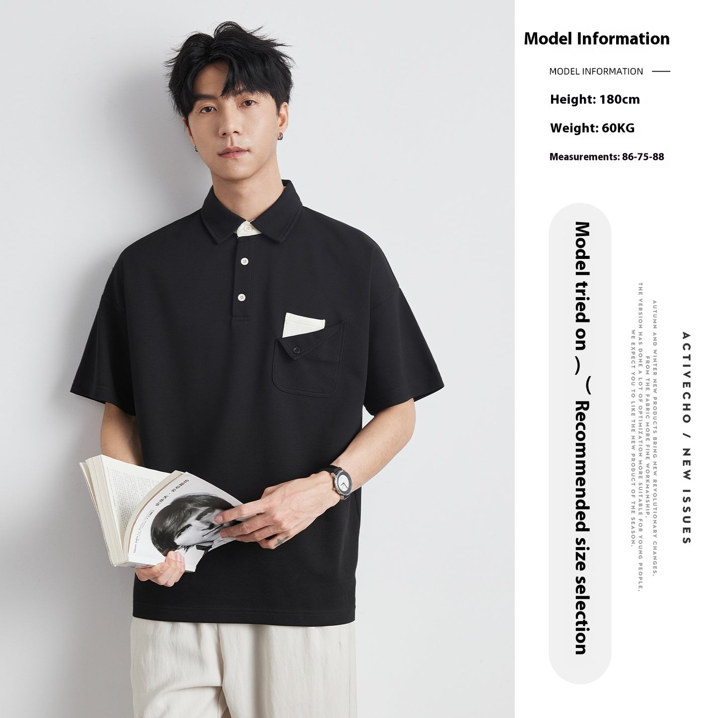 New All-matching T-shirt Men's Elbow-sleeved Top Polo Shirt Top
