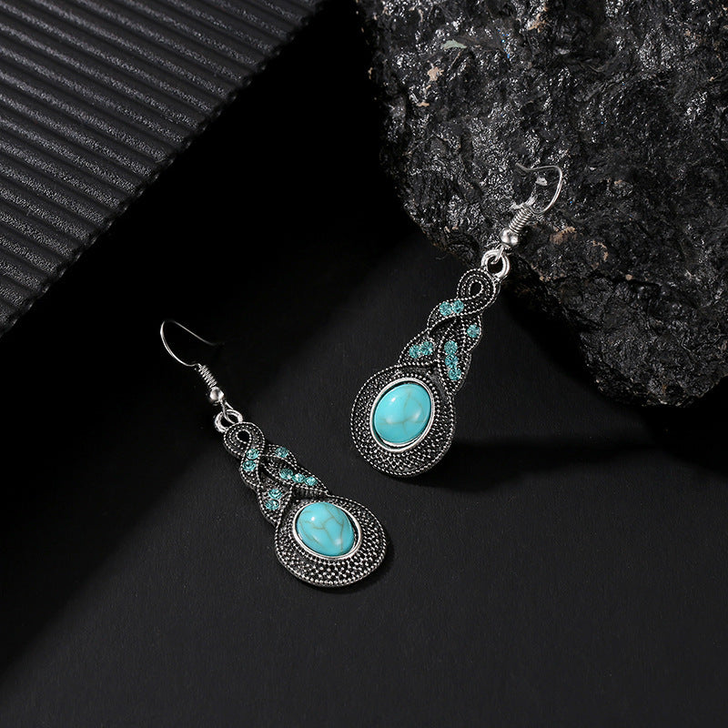 Boho Vintage Peacock Feather Turquoise Stud Earrings For Women