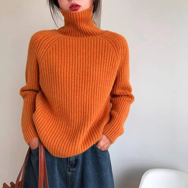 Women's Solid Color Shiny Soft Glutinous Loose Turtleneck Sweater