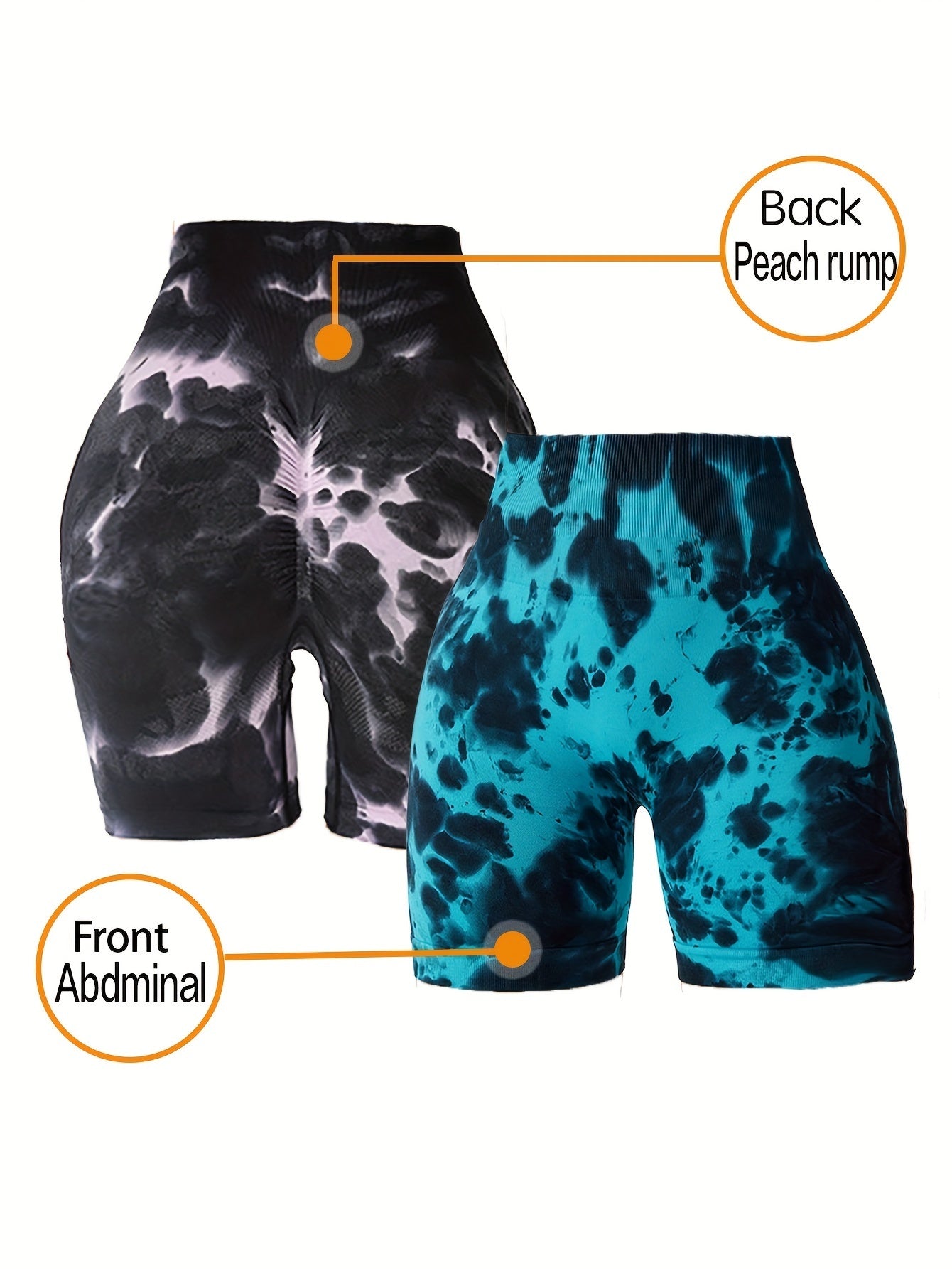 2 Pack Booty Shorts GYM ShortsTie Dye Yoga Shorts, Women High Waist Workout Shorts Seamless Yoga Sports Gym Tie Dye Shorts
