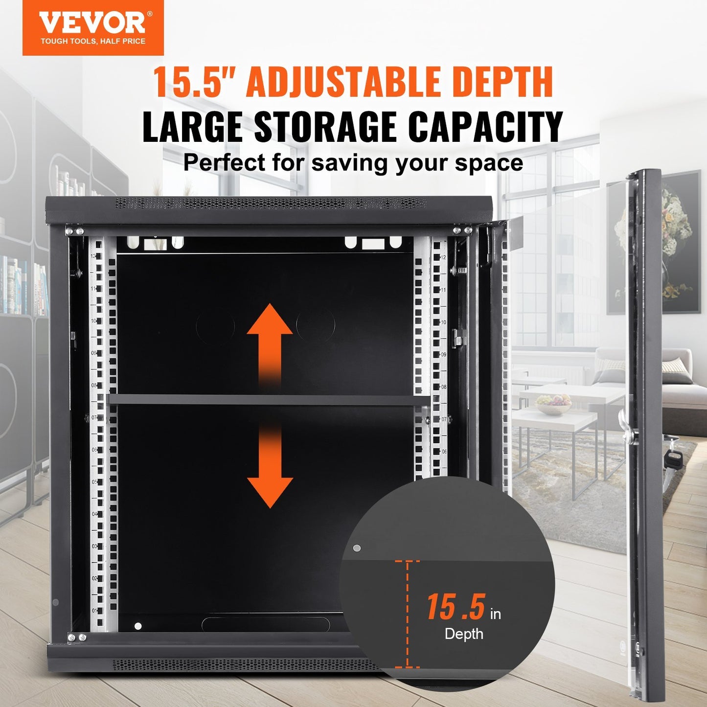 12U Wall Mount Network Server Cabinet, 15.5 Deep, Server Rack Cabinet Enclosure, 200 Lbs Max. Ground-mounted Load Capacity, With Locking Glass Door Side Panels, For IT Equipment, A V Devices