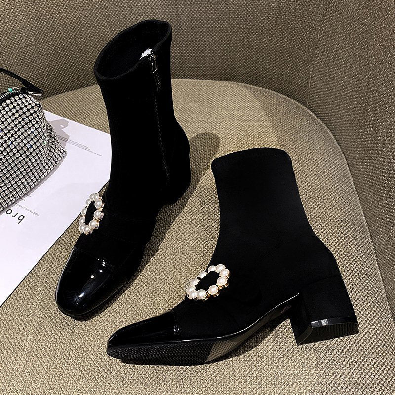 All-match  Thin Women's Boots Thick Heels High Heels Autumn And Winter Boots