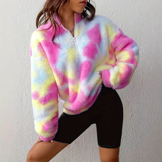 Women's Half-open Zipper Pullover Plush Top