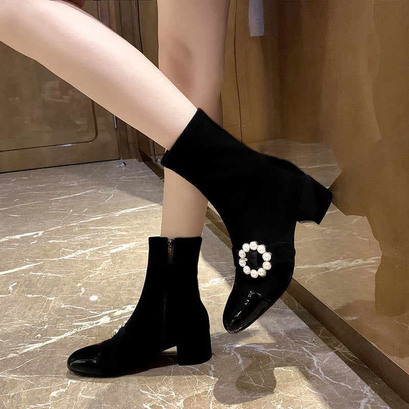 All-match  Thin Women's Boots Thick Heels High Heels Autumn And Winter Boots