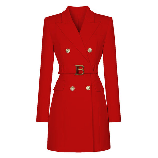 Fashionable Slim-fit Belted Long-sleeved Elegant Commuter Suit Dress