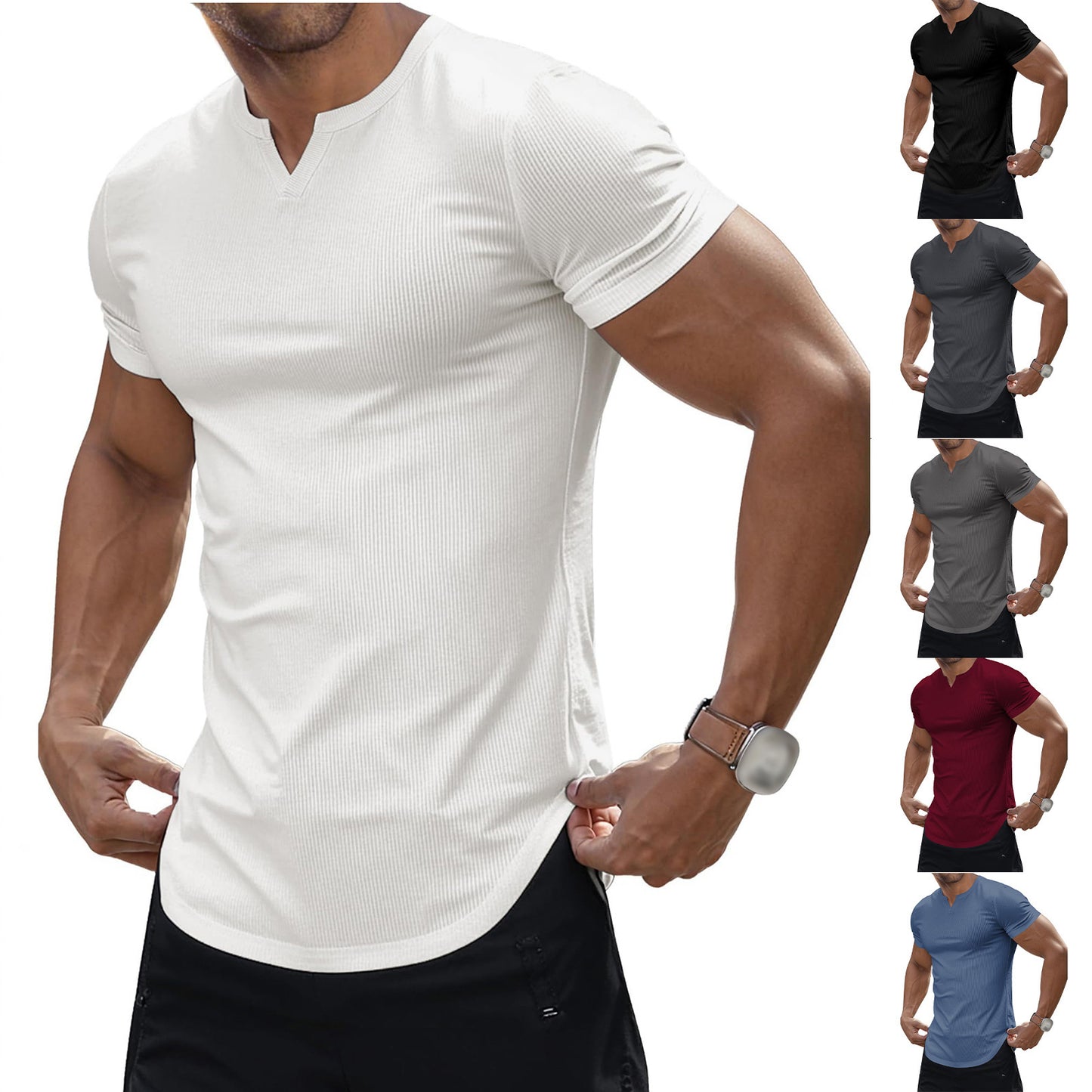 Fashion Men's Sunken Stripe Casual T-shirt Top
