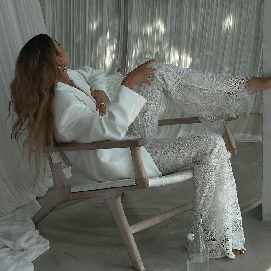 French Style Lace Casual See-through Vacation Style Trousers