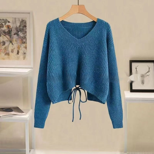 Sweater Women's Design Sense Niche Tied V-neck Sweater