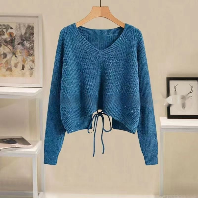 Sweater Women's Design Sense Niche Tied V-neck Sweater
