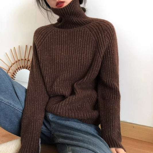Women's Solid Color Shiny Soft Glutinous Loose Turtleneck Sweater