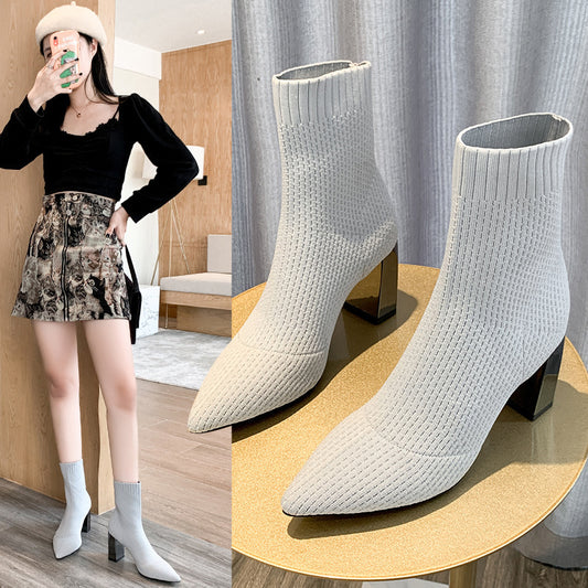 Socks Boots Women's Autumn And Winter New Pointed High Heels Elastic