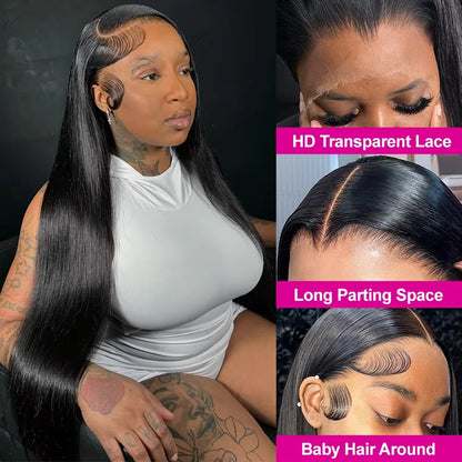 300% 13x6 HD Lace Frontal Wig 100% Raw Human Hair Straight Lace Front Wig 30 36 Inch 5x5 HD Lace Glueless Wig No Glue Human Hair
