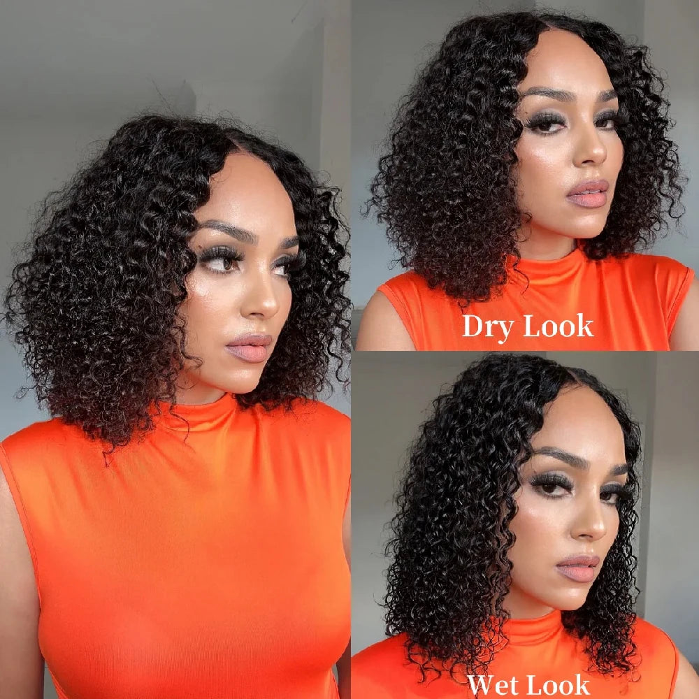 Curly Bob Wig Human Hair Glueless 13x4 Lace Front Wigs 250% Density Mongolian HD Kinky Curly Bob Lace Frontal Wigs Wet and Wavy
