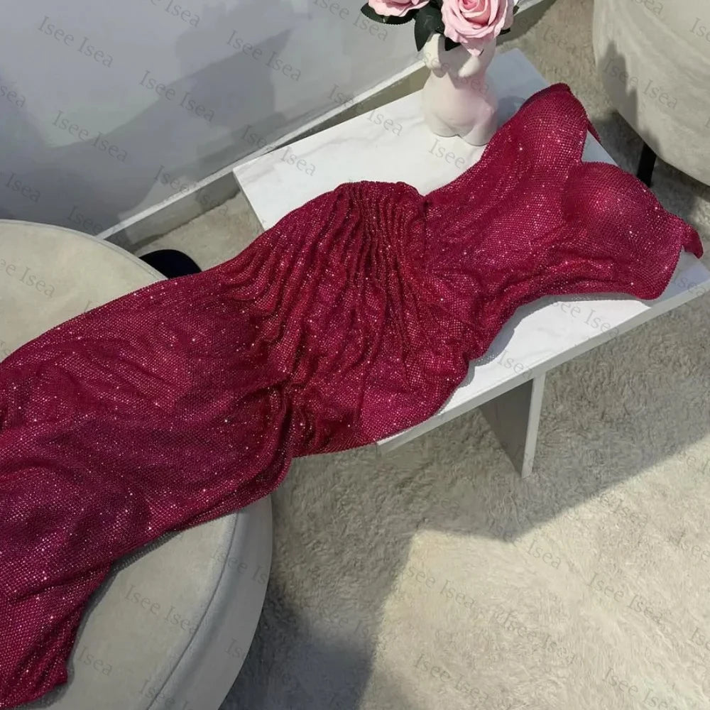 Sparkly Evening Dresses Sweetheart Ruched Gala Gown High Slit Mermaid فساتين سهرة Sequin Maxi Prom Dress Customized