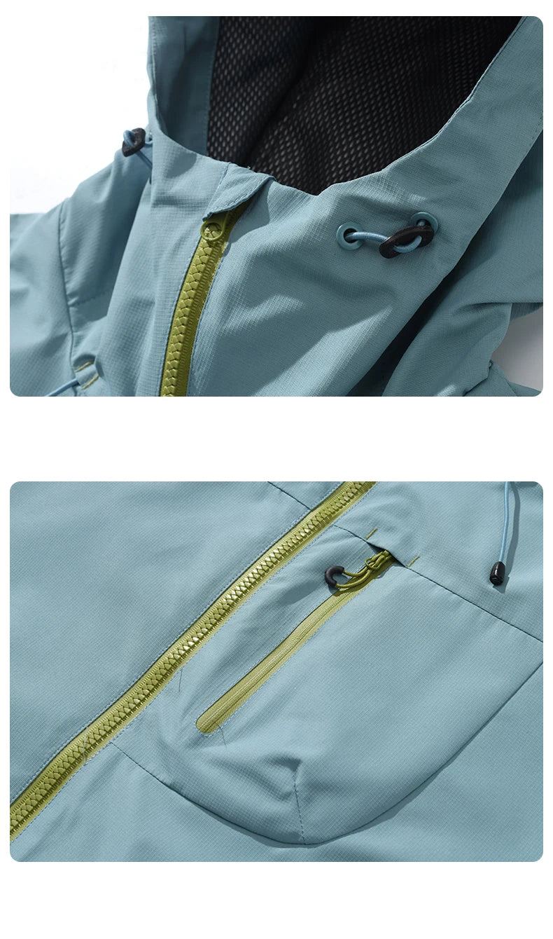 Unisex Hiking Jacket Men and Women Lightweight Waterproof Jacket Hooded Zip Up Camping Coats Thin Windbreaker Jacket Outerwear
