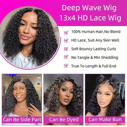 200% Density Curly Short Bob Wig Deep Wave Human Hair Bob Wigs 13x4 Lace Frontal  4x4 Lace Closure Wig Deep Curly Short Bob Wigs
