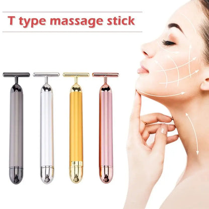 24K Gold Roller Vibrating Facial Massager Slimming Facial Skin Beauty Pulse Firming Face Massage Lift Tightening Wrinkle Bar